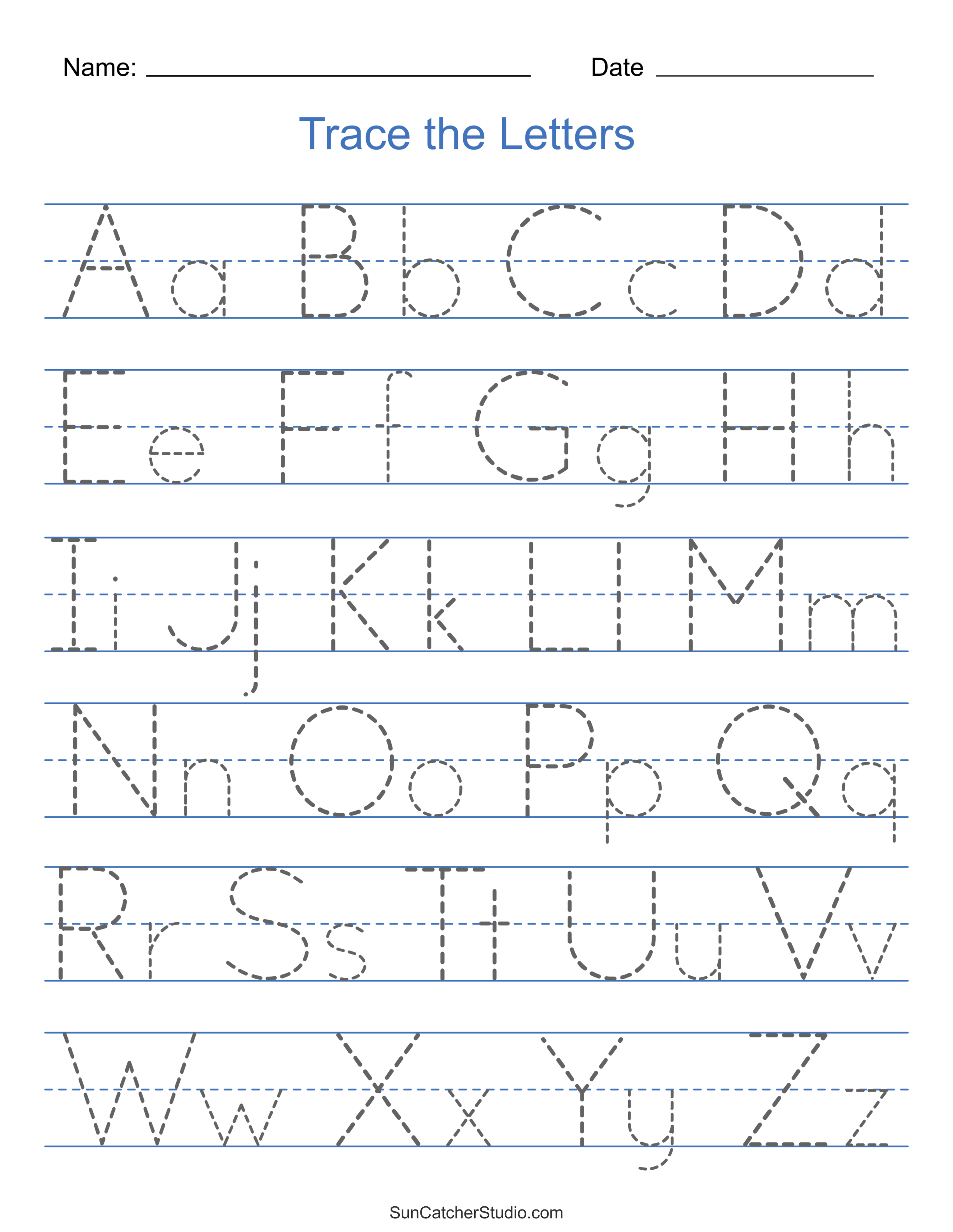 Tracing Alphabet Letters Printable Handwriting Worksheets DIY Projects Patterns Monograms Designs Templates - Free Printable Alphabet Letters