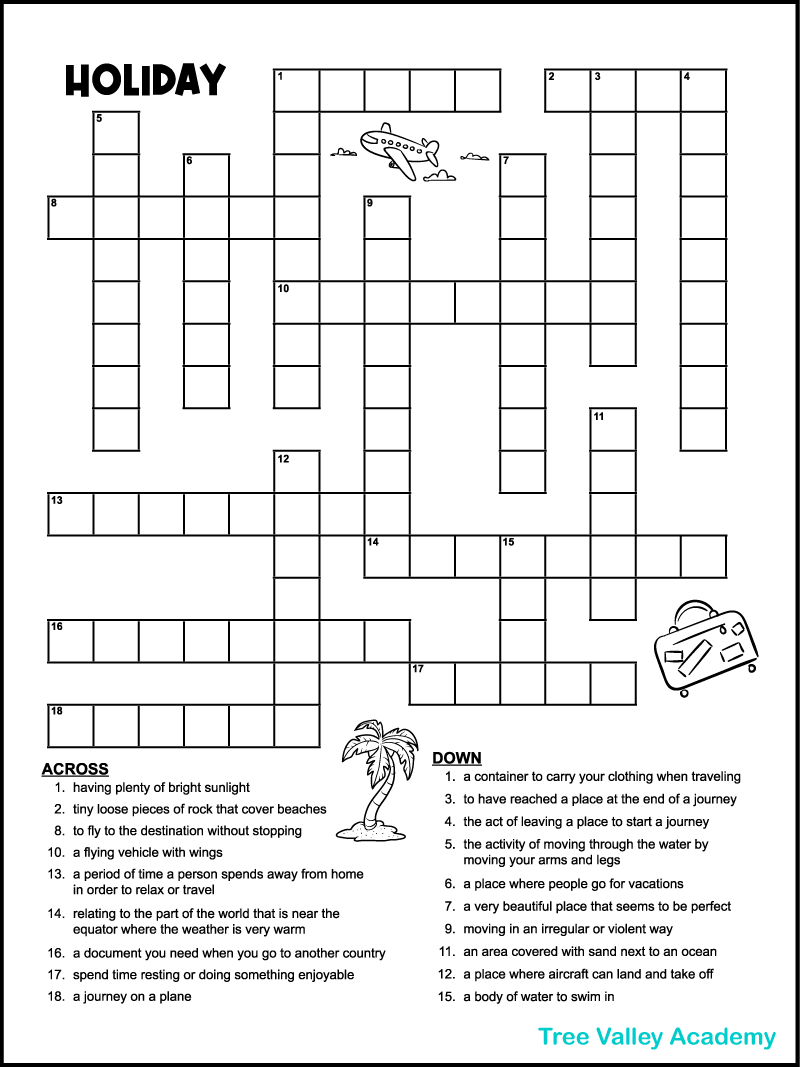 Vacation Crossword Puzzles Tree Valley Academy - Free Online Printable Easy Crossword Puzzles