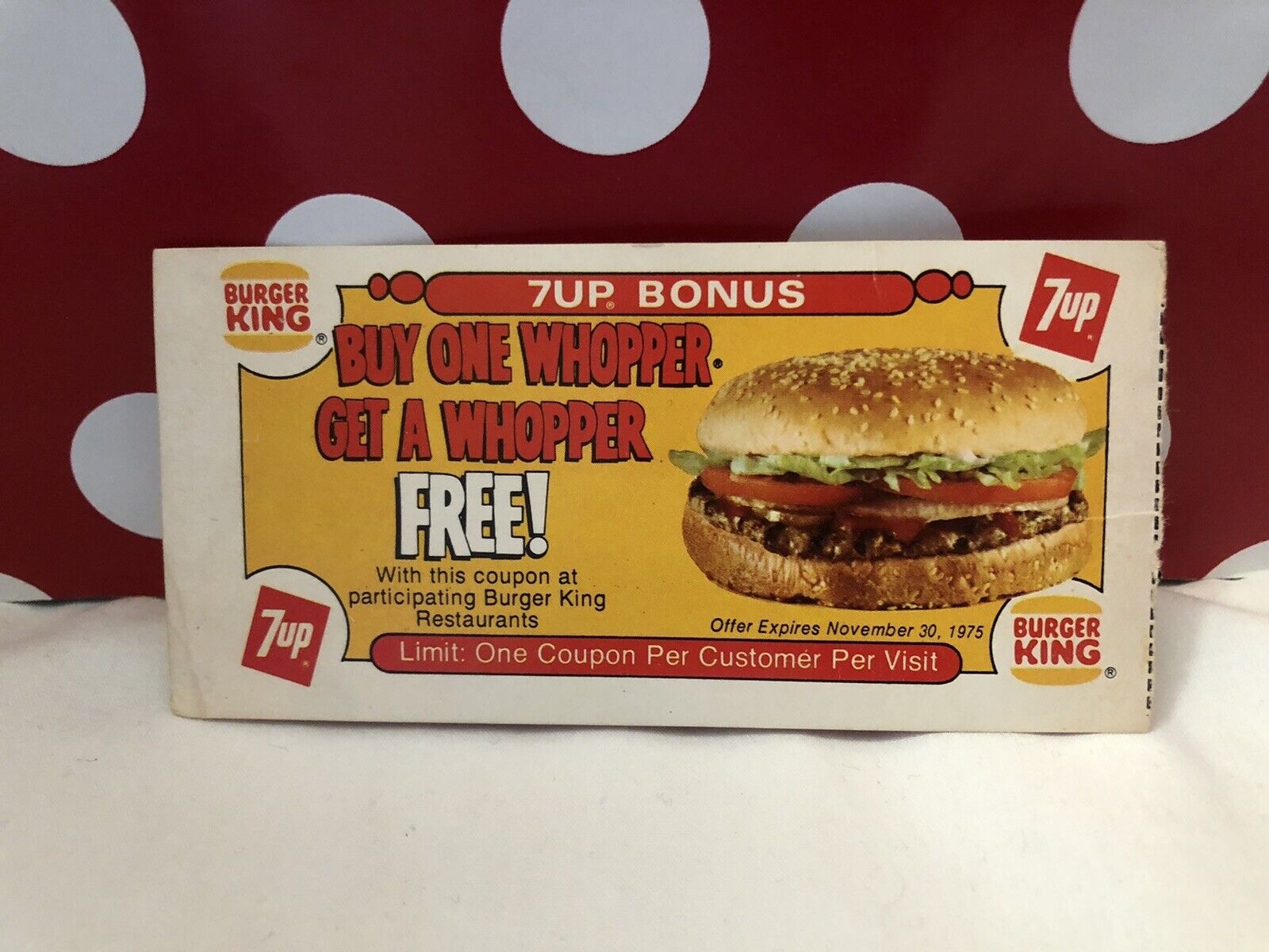 Vintage 1975 1970s Burger King Restaurant Whopper Burger 7 Up Coupon Collectible EBay - Burger King Free Coupons Printable