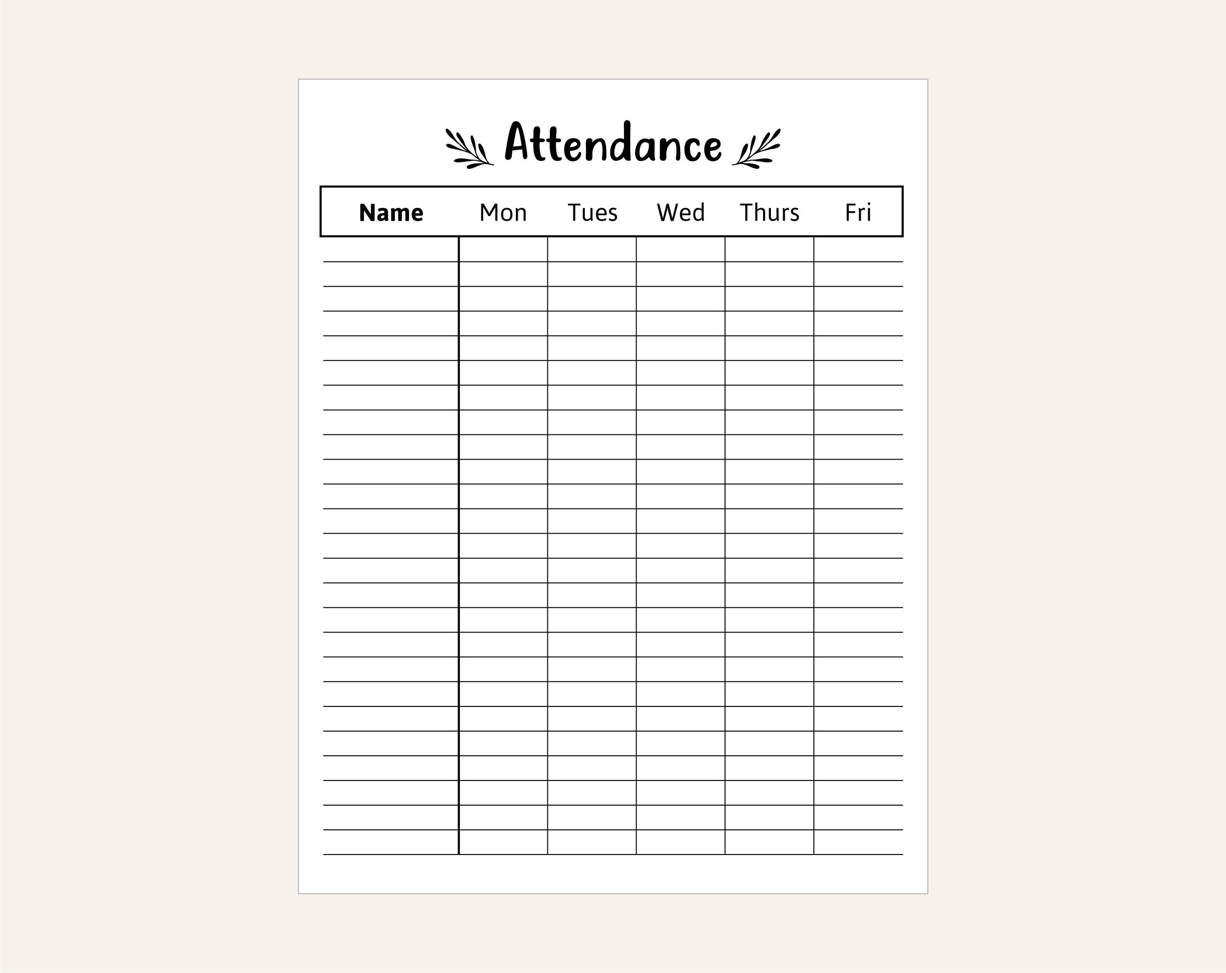 Weekly Attendance Sheet For Teachers Prints For Classroom Substitute Sub Kid Student Organizer Class Stationery Printable Resources Etsy - Free Printable Attendance Forms For Teachers