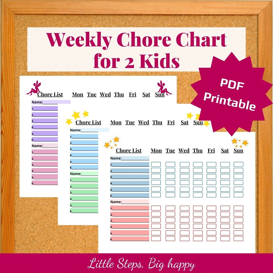 Weekly Chore Chart For 2 Kids Printable Chore List Multiple Kids Customizable Chore List Sticker Chart Toddlers Preschoolers Etsy - Free Printable Chore Charts For Multiple Children