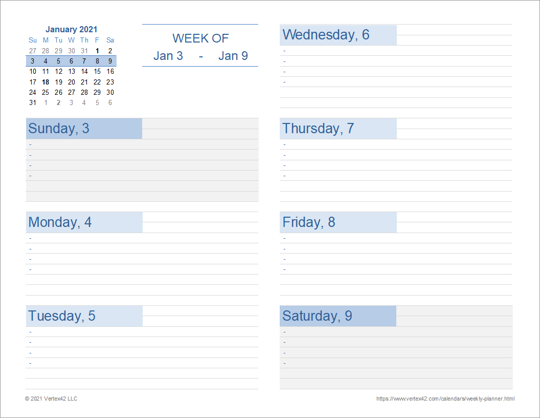 Weekly Planner Template Free Printable Weekly Planner For Excel - Free Printable Blank Weekly Schedule