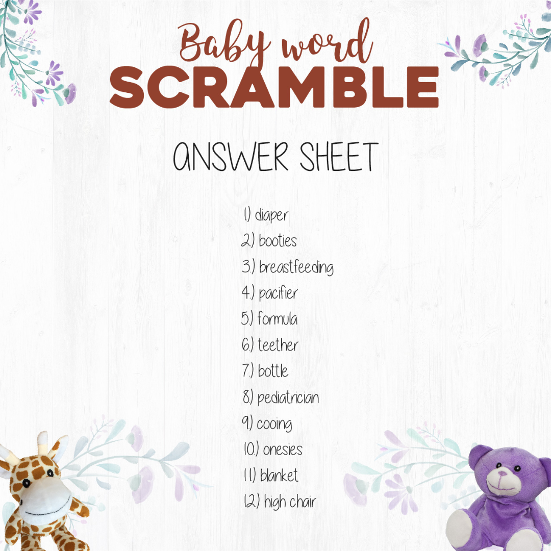 Wild Baby Free Printable Baby Shower Games Downloadable PDF s - Free Printable Baby Shower Word Scramble