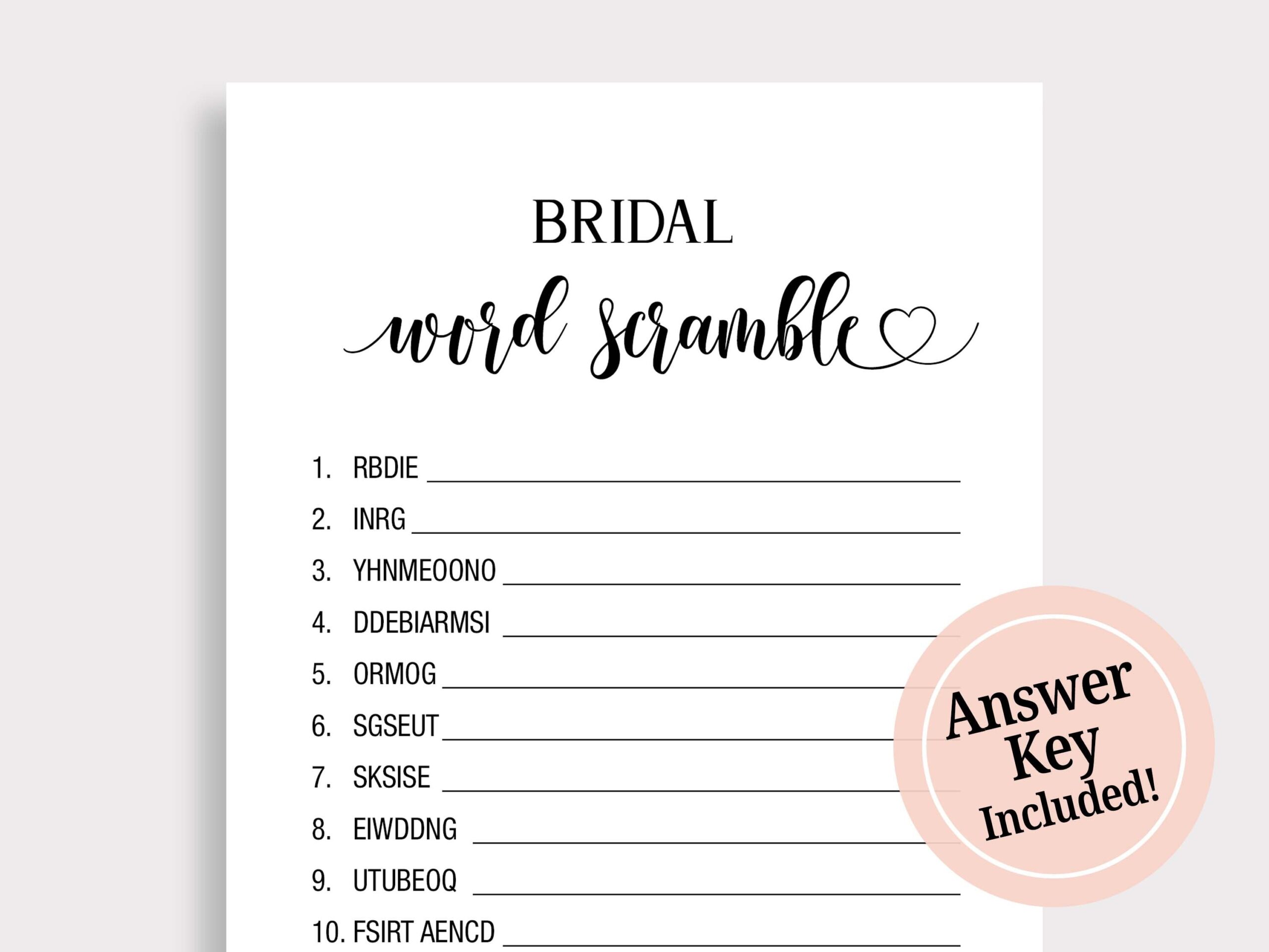 Word Scramble Bridal Shower Game Modern Wedding Shower Games Printable Scramble Games Minimal Word Search Puzzle Instant Download W18 Etsy - Free Printable Bridal Shower Games Word Scramble