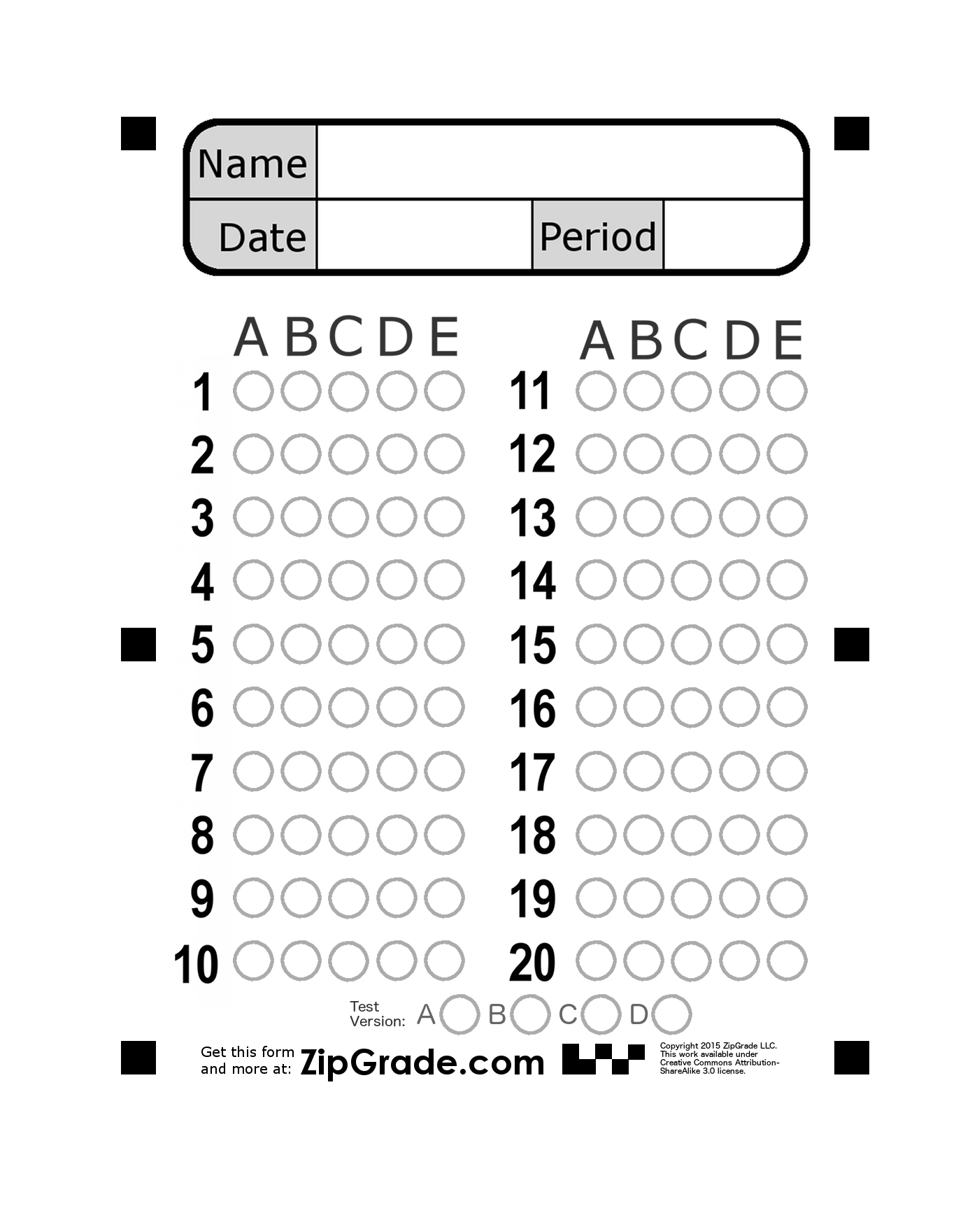 ZipGrade Answer Sheet Forms - Free Printable Bubble Answer Sheets